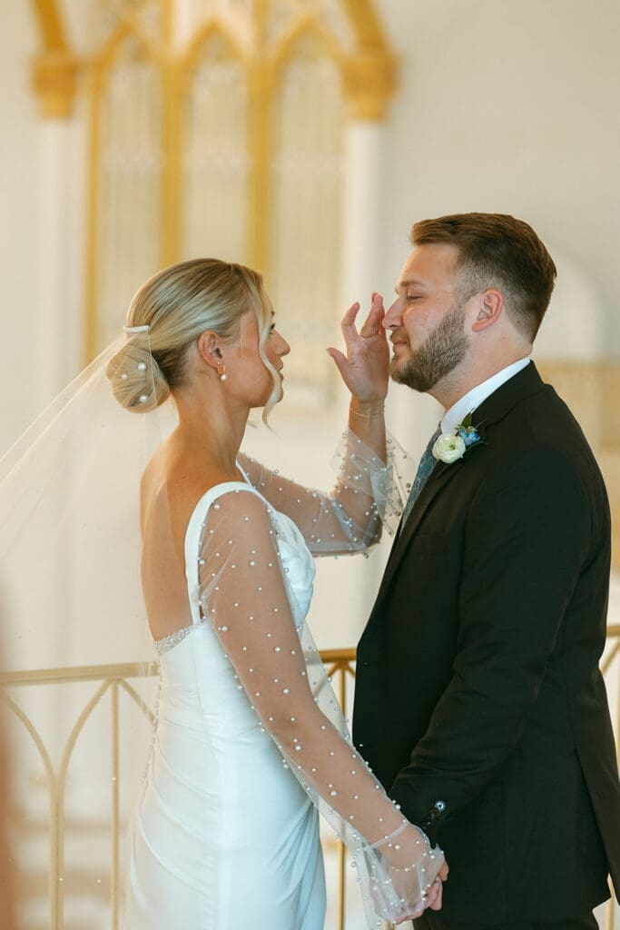 first look with bride at melrose abbey in kansas city