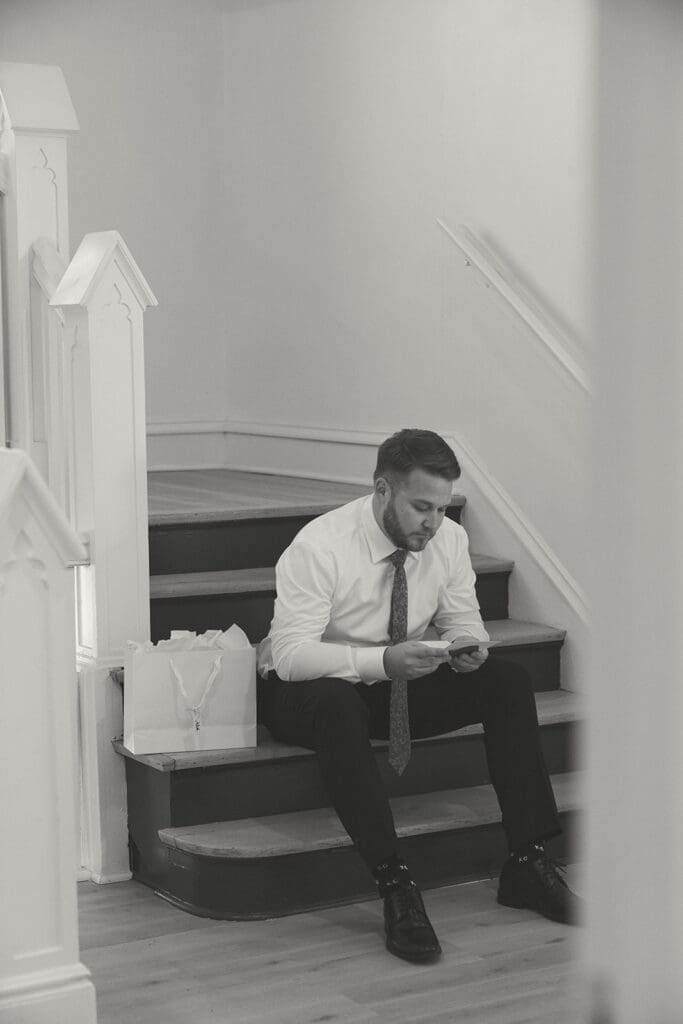 groom getting ready melrose abbey in kansas city