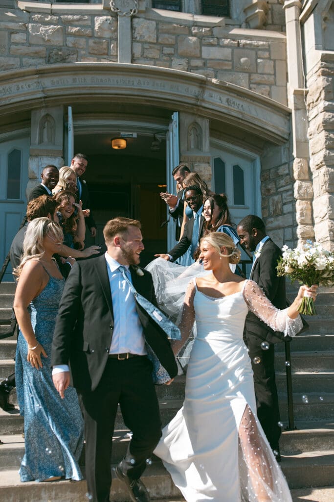 wedding party photos outside of melrose abbey in kansas city