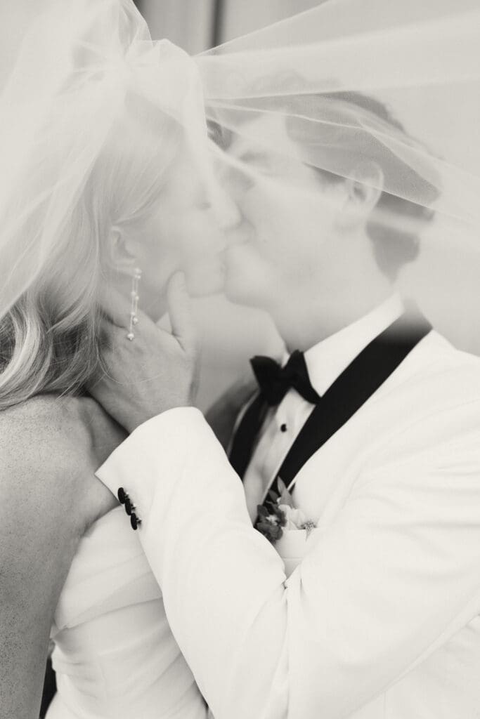 editorial shot of bride and groom in downtown kansas city