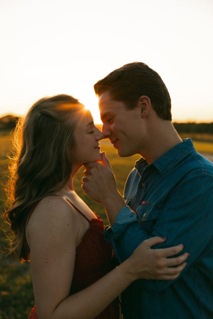 woman and man during engagement session in kansas city